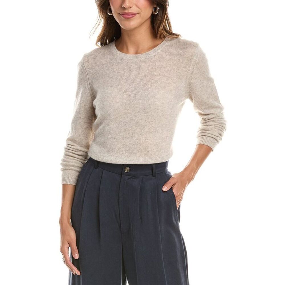 Forte Cashmere Womens  Basic Crewneck 100% Cashmere Sweater, Grey